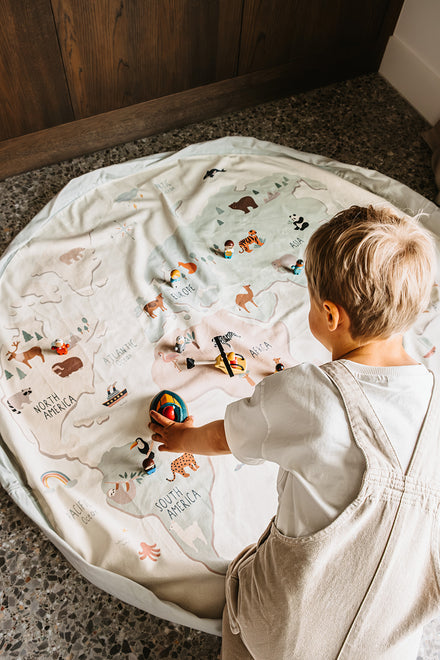 Play & Go Opbergzak & Speelmat | Wereldkaart Kleur