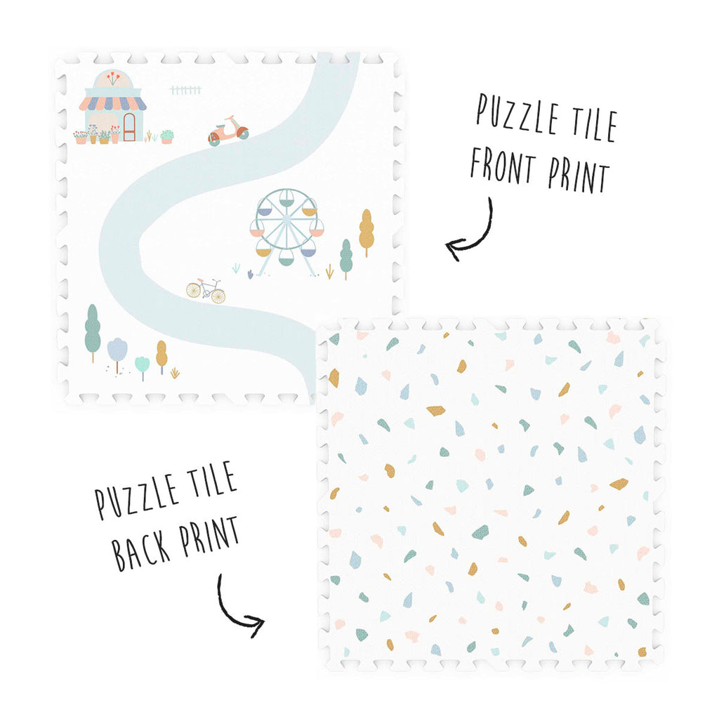 Play and go EEVAA 2-In-1 Speeltapijt Puzzelmat & Opbergbox | Village 120x180cm
