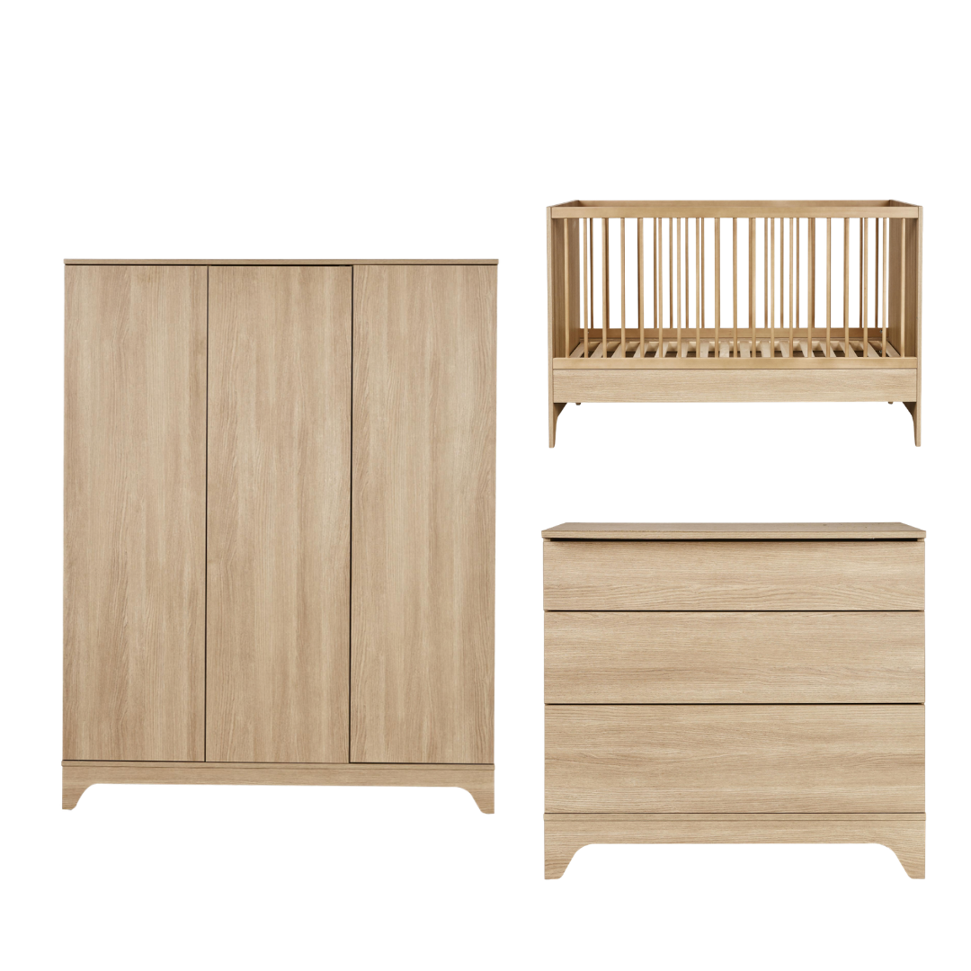 Quax babykamer XL Tsugi 70x140 in Honey Ash met bed, commode en XL kast, bij De Gele Flamingo.