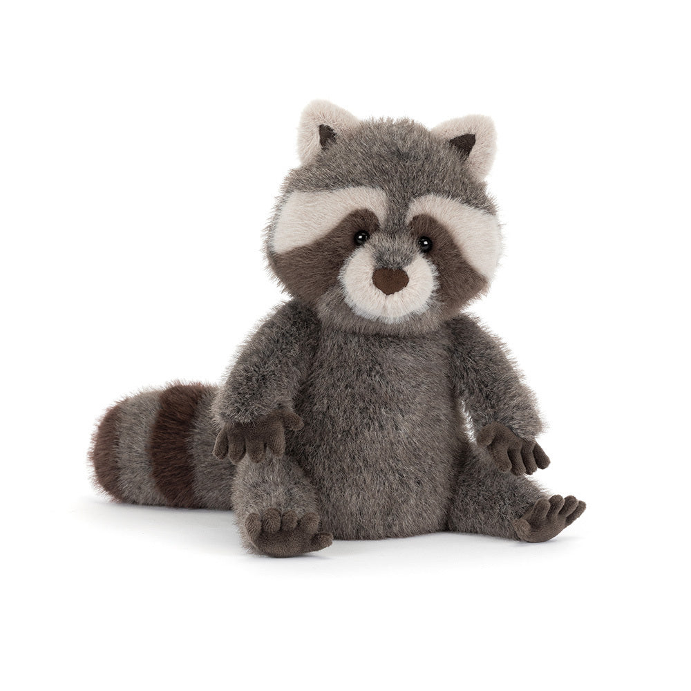 Jellycat knuffel Trixiwoo Raccoon met zachte vacht en nieuwsgierige blik, De Gele Flamingo.