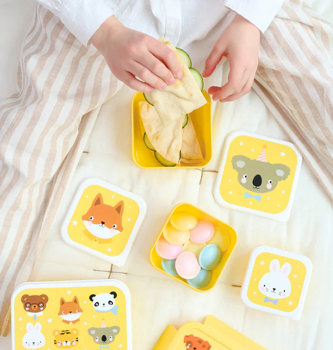 A Little Lovely Company lunch en snack box set met Dierenvriendjes-print, vooraanzicht