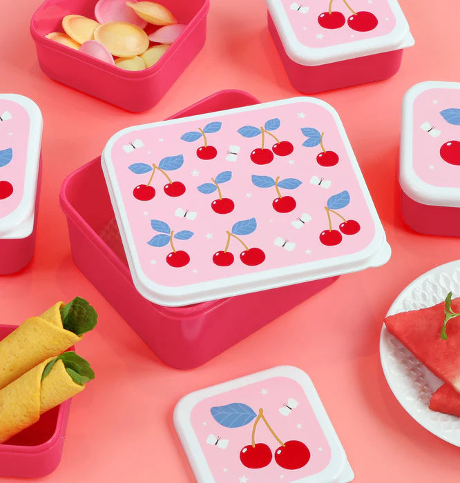 A Little Lovely Company lunch en snack box set met Kersen-print, vooraanzicht