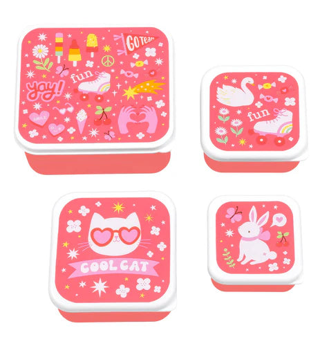 A Little Lovely Company lunch en snack box set met Fun-print in roze