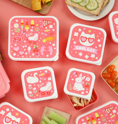 A Little Lovely Company lunch en snack box set met Fun-print in roze