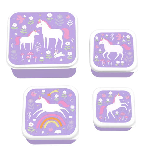 A Little Lovely Company lunch en snack box set met Unicorn Dreams-print in paars