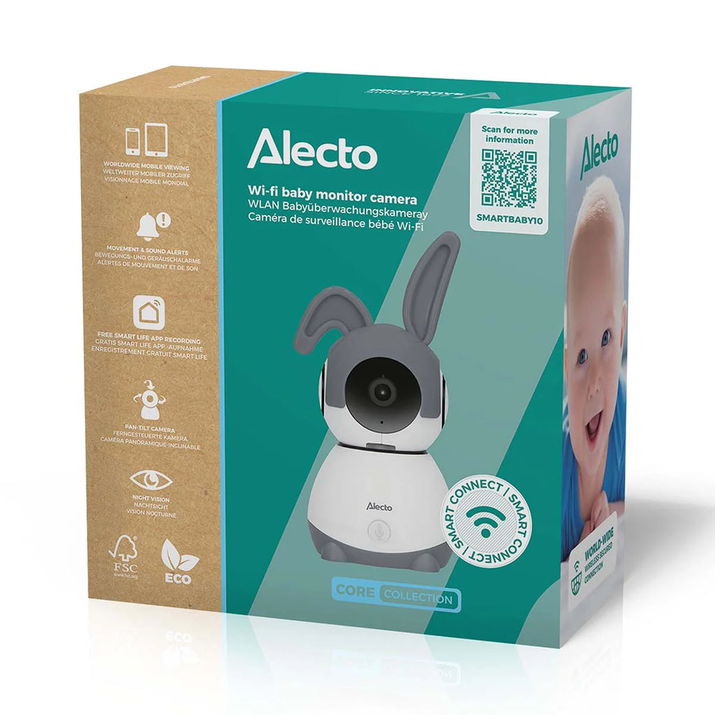 Alecto Wi-fi baby monitor camera SMARTBABY10 in wit en grijs, bij De Gele Flamingo