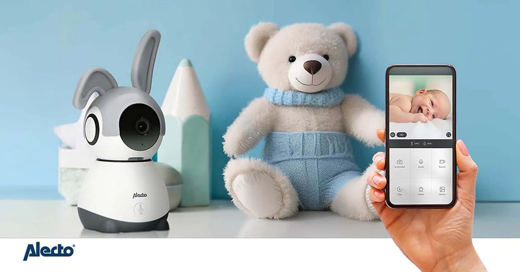 Alecto SMARTBABY10 babyfoon wit grijs, draaibaar en bedienbaar via de SmartLife-app