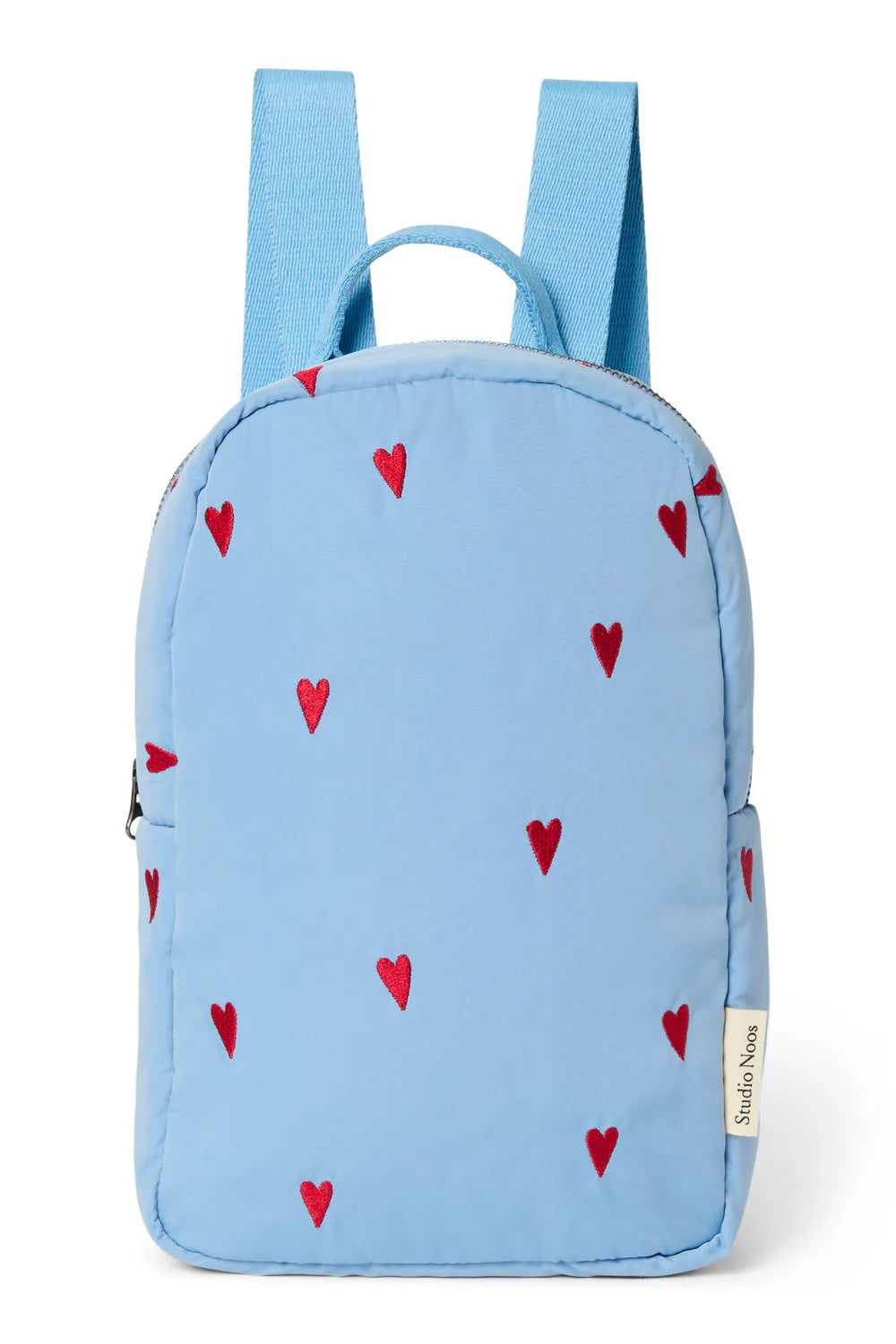 Studio Noos mini rugzakje Lichtblauw Puffy Hearts, verkrijgbaar bij De Gele Flamingo