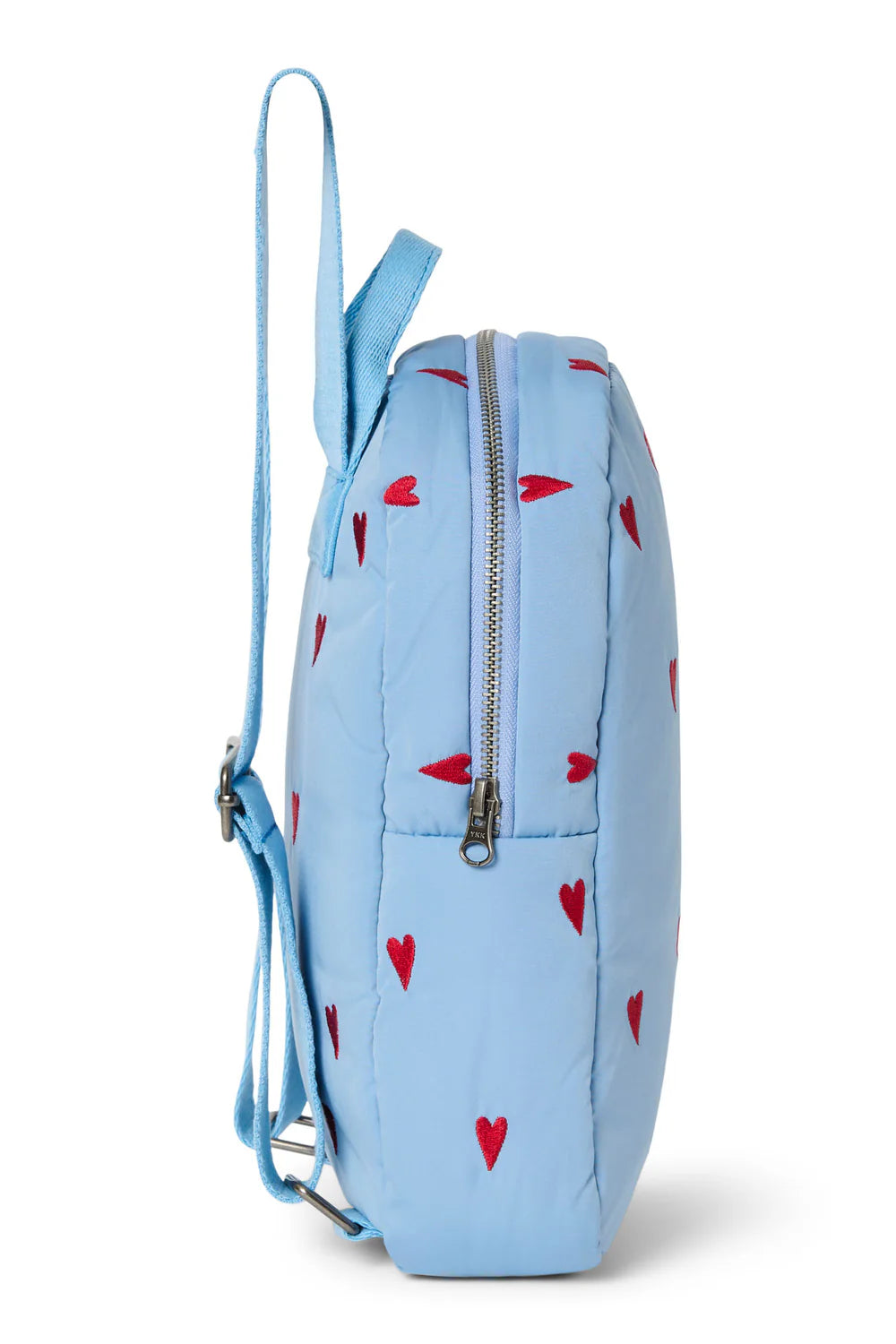 Studio Noos mini rugzakje Lichtblauw Puffy Hearts, verkrijgbaar bij De Gele Flamingo