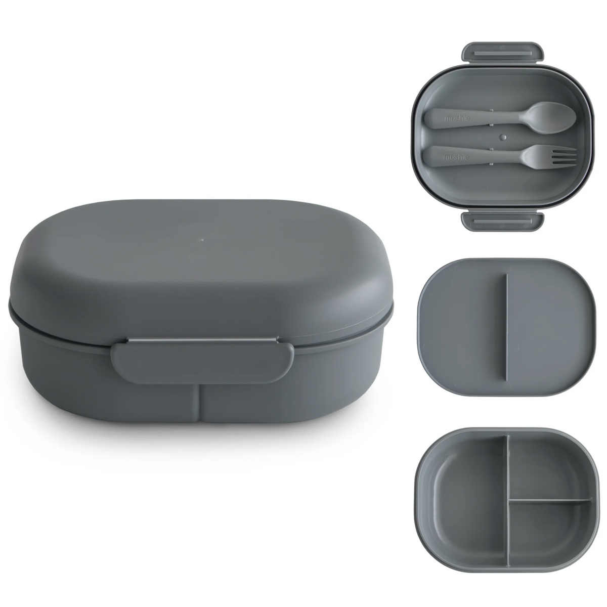 * Mushie Lunchbox Met Vakjes & Bestek | Smoke