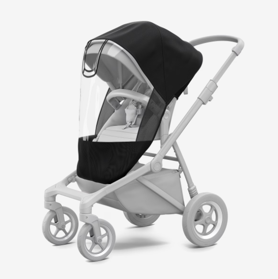 Thule Sleek 2 regenhoes in zwart, op maat gemaakt voor de kinderwagen, bij De Gele Flamingo.