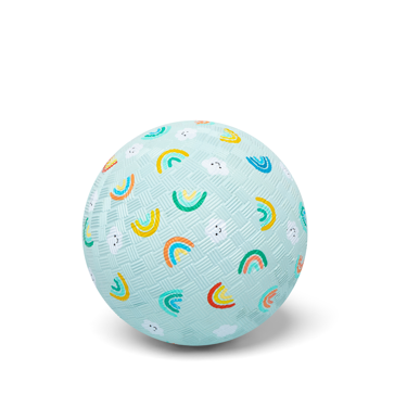 Little L rubberbal Regenboog & Wolk 13 cm met kleurrijke regenboogprint