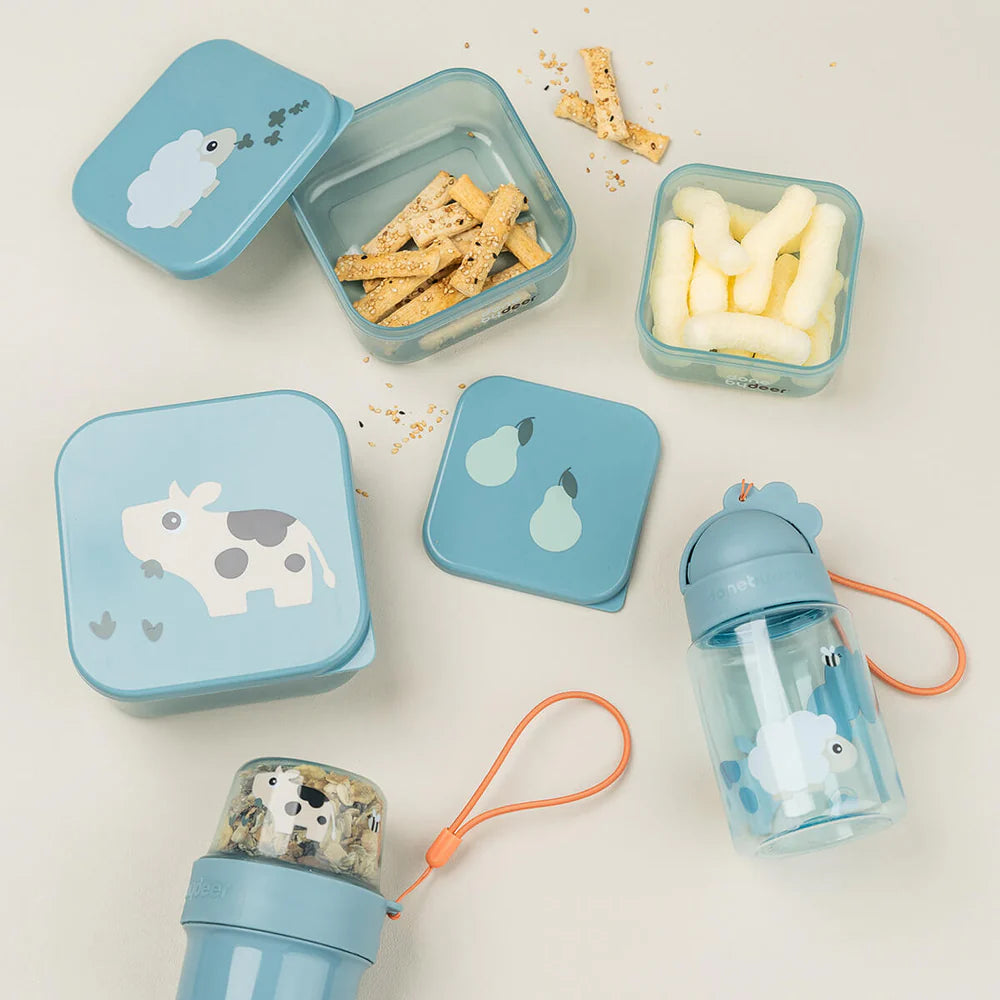 Done By Deer set van 3 snackdoosjes Tiny Farm Blue