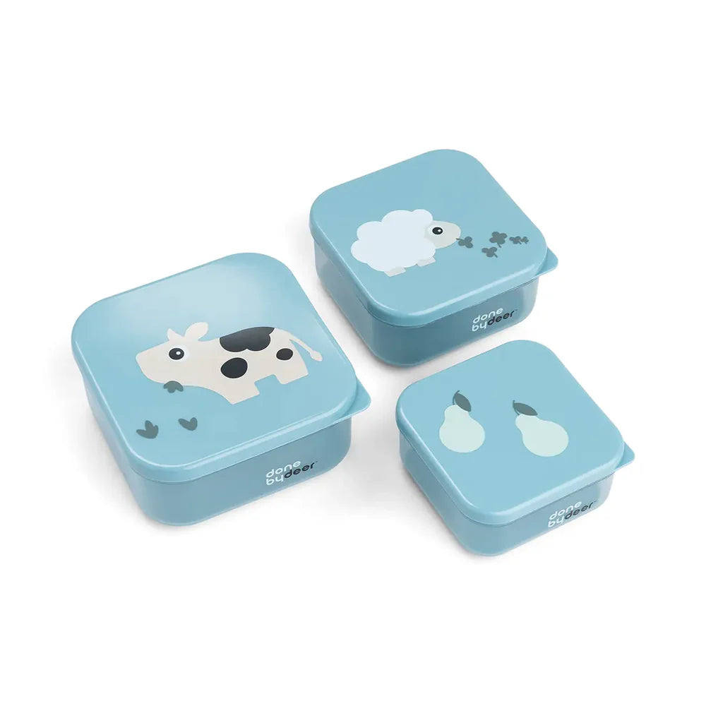Done By Deer set van 3 snackdoosjes Tiny Farm Blue