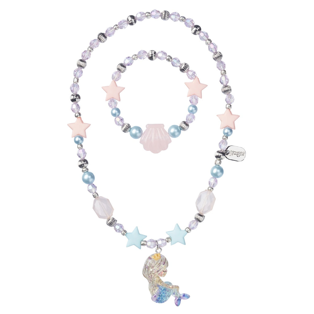 Souza Ketting en Armband Set Maxe Zeemeermin met pastelkralen en zeemeerminnenbedel
