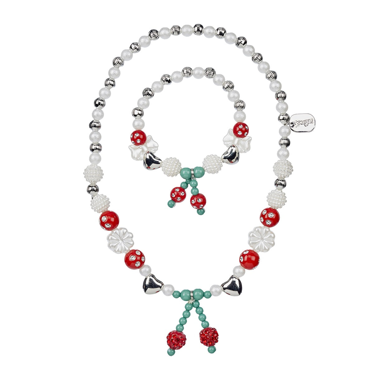 Souza Ketting en Armband Set Tammy Bes met roze kralen en aardbeienbedel voor kinderen