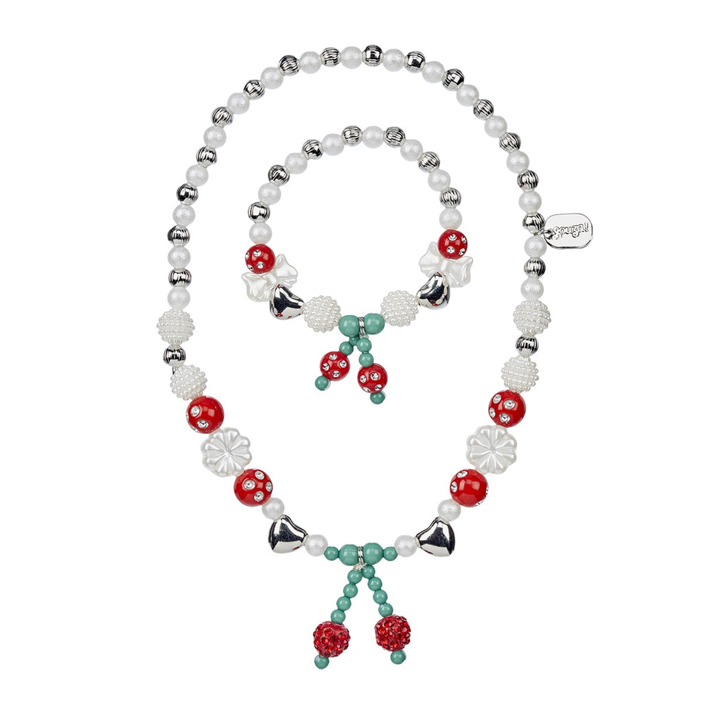 Souza Ketting en Armband Set Tammy Bes met roze kralen en aardbeienbedel voor kinderen