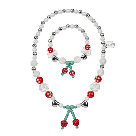 Souza Ketting en Armband Set Tammy Bes met roze kralen en aardbeienbedel voor kinderen