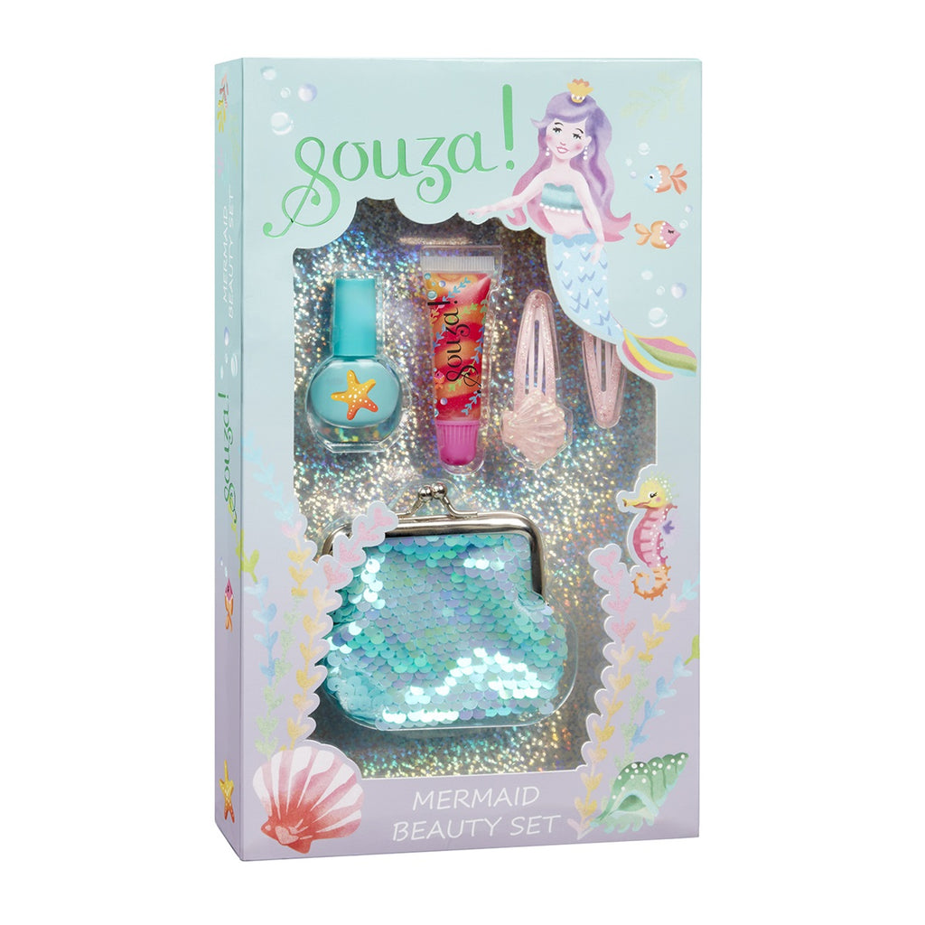 Souza Make-Up Set Zeemeermin met nagellak lipgloss haarspeldjes en portemonnee voor kinderen