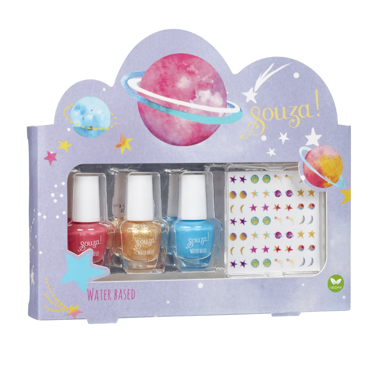 Souza Nagellak en Stickers Galaxy set met 3 glitterkleuren nagellak voor kinderen