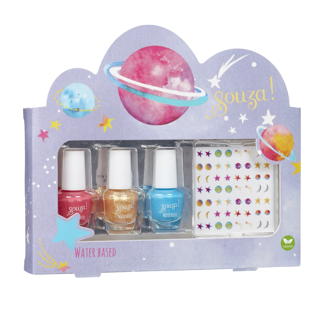 Souza Nagellak en Stickers Galaxy set met 3 glitterkleuren nagellak voor kinderen