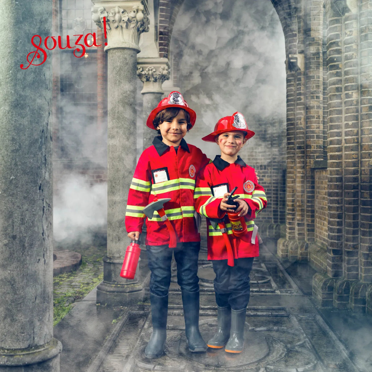 Souza brandweerset verkleedkleding voor kinderen van 4-7 jaar