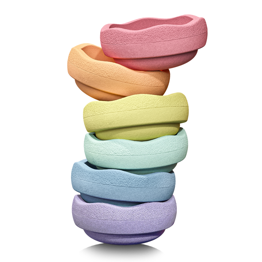 Stapelstein Mini Rainbow Pastel set van 6 balansstenen in pasteltinten - gestapeld
