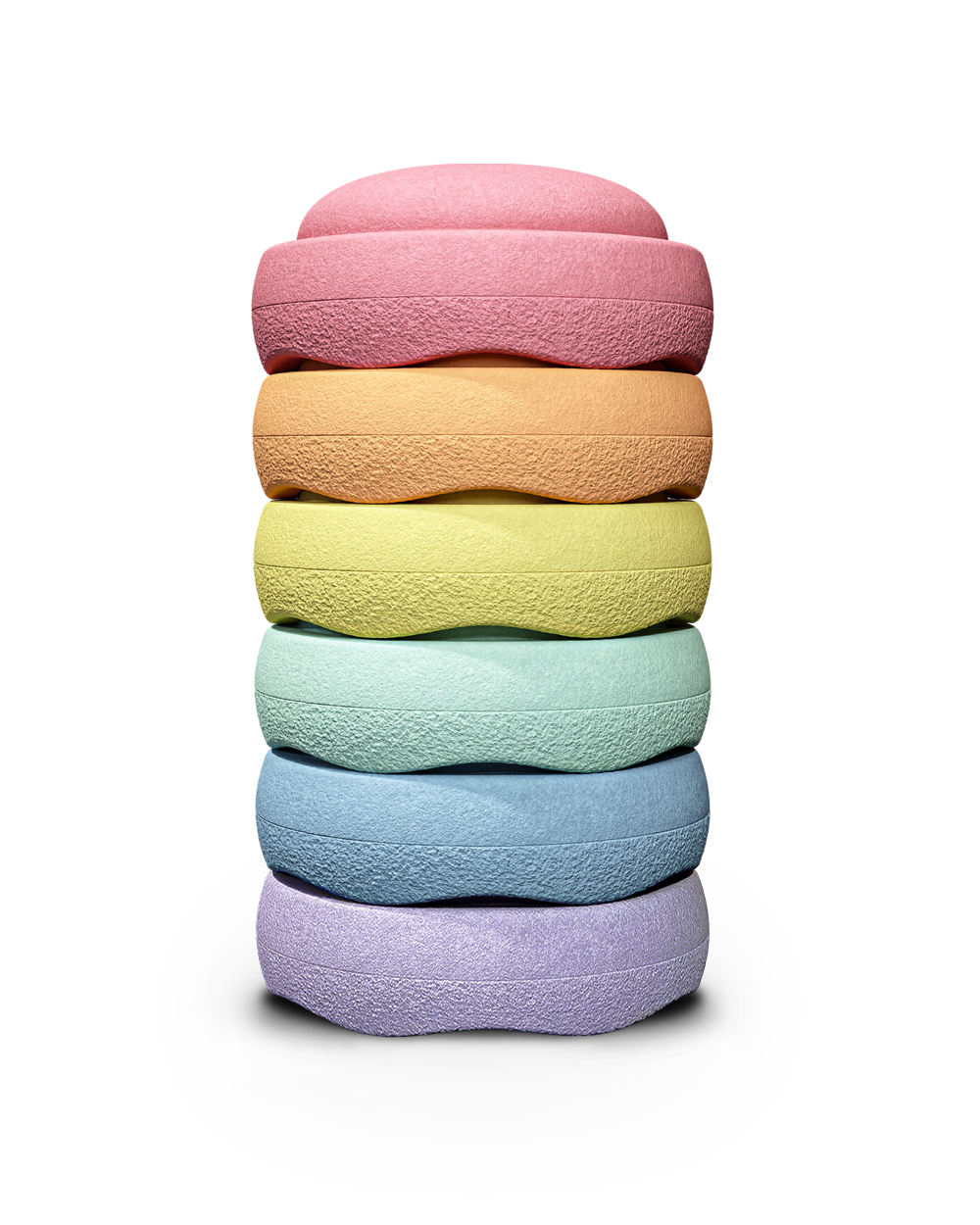Stapelstein Mini Rainbow Pastel set van 6 balansstenen in pasteltinten - gestapeld