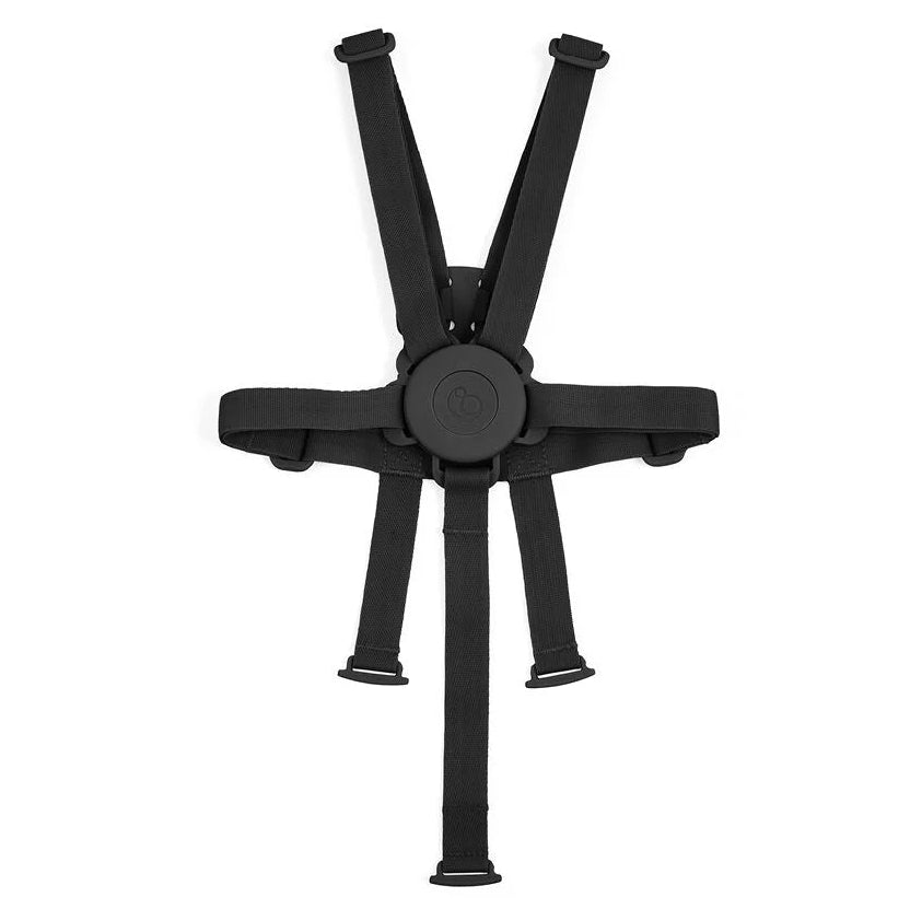 Stokke Tripp Trapp harnas V2 in het zwart, een 5-punts veiligheidstuigje, bij De Gele Flamingo.