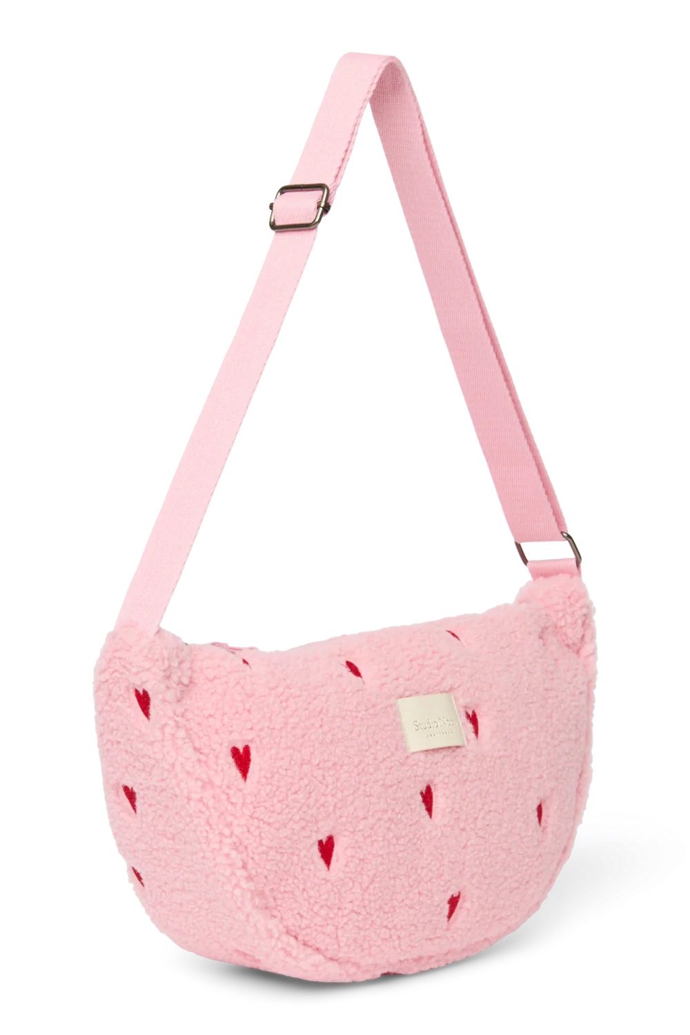 Studio Noos Fanny Pack Lichtroze Teddy Hearts met verstelbare band, crossbody te dragen, bij De Gele Flamingo