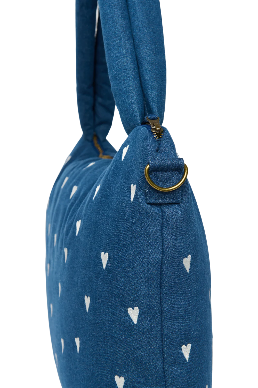 Studio Noos Denim Hearts luiertas met meerdere opbergvakken, babytas bij De Gele Flamingo