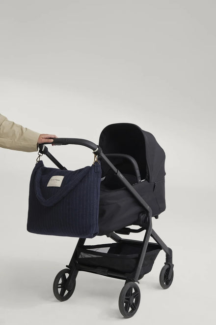 Studio Noos Diaper Bag Luiertas Met Rits | Dark Blue Flanel Chalkstripe