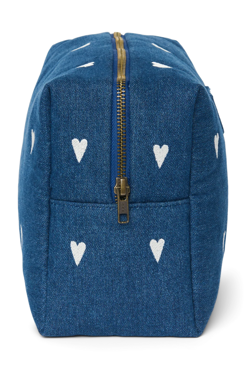 Studio Noos toilettas donkerblauwe denim met open binnenvak, reistas bij De Gele Flamingo