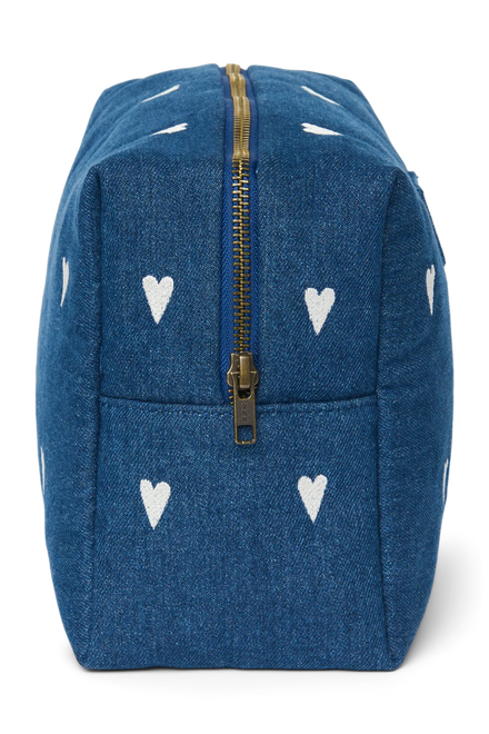 Studio Noos toilettas donkerblauwe denim met open binnenvak, reistas bij De Gele Flamingo