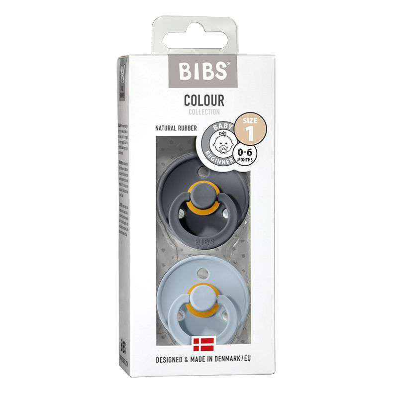 Bibs Fopspeen 0+M Maat 1 Rond | Iron / Baby Blue