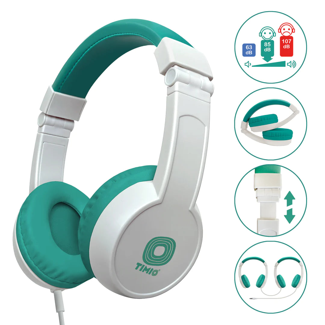 Timio kinderhoofdtelefoon met volumebegrenzing tot 85 dB - infographic