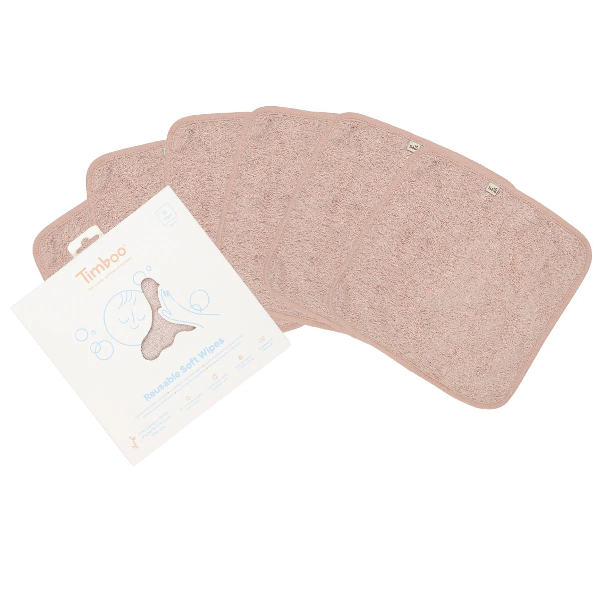 Timboo herbruikbare zachte doekjes in Misty Rose, set van 6 van 20 x 20 cm, bij De Gele Flamingo