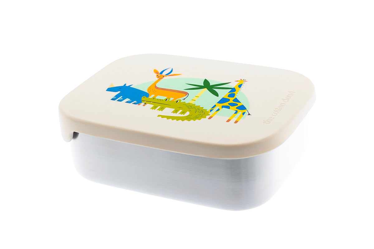 The Cotton Cloud RVS Lunchbox Croc Rock met drie compartimenten voor een verzorgde lunch, bij De Gele Flamingo.
