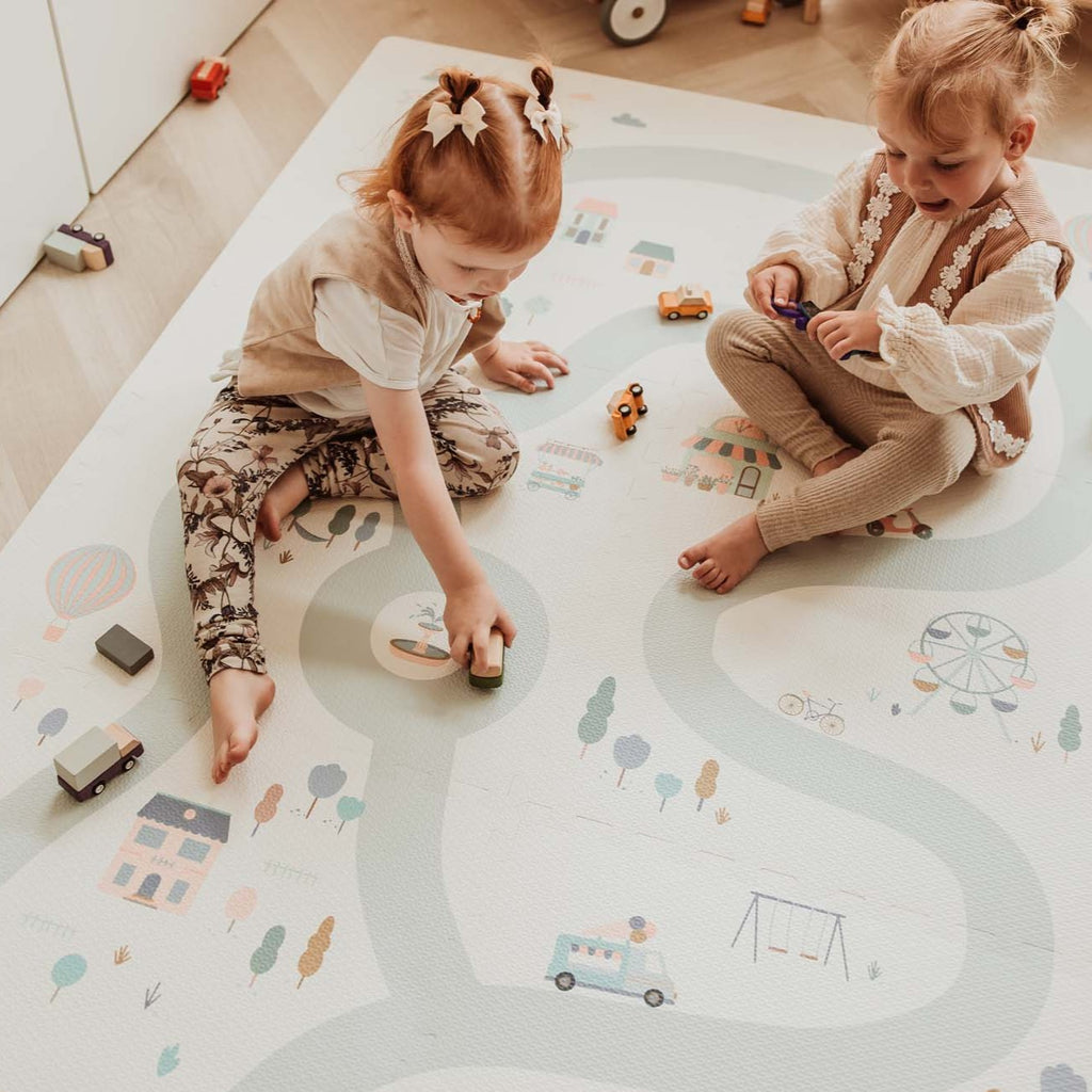 Play and go EEVAA 2-In-1 Speeltapijt Puzzelmat & Opbergbox | Village 120x180cm