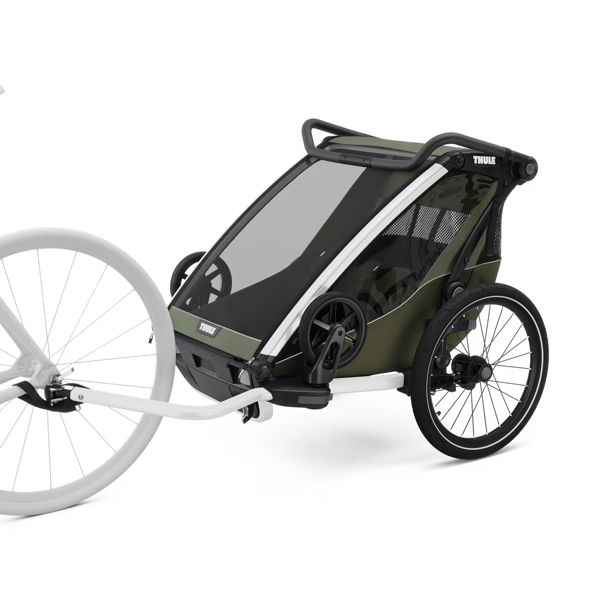 Thule Chariot Lite Dubbelzit Fietskar in Vintage Groen bij De Gele Flamingo, lichte multisporttrailer voor actieve gezinnen