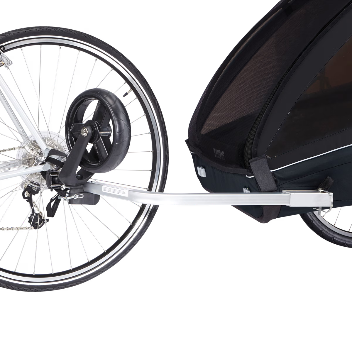 Thule Coaster XT Dubbelzit Fietstrailer in Black bij De Gele Flamingo, schakelt zonder gereedschap van fietsen naar wandelen
