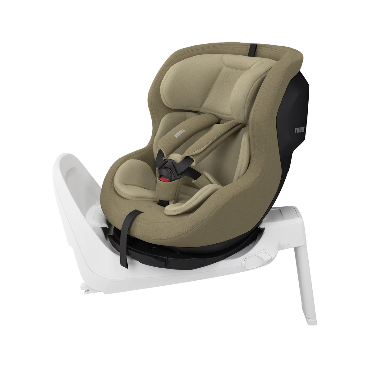 Thule Elm peuter autostoel in Faded Khaki met 360 graden draaibare zit, bij De Gele Flamingo