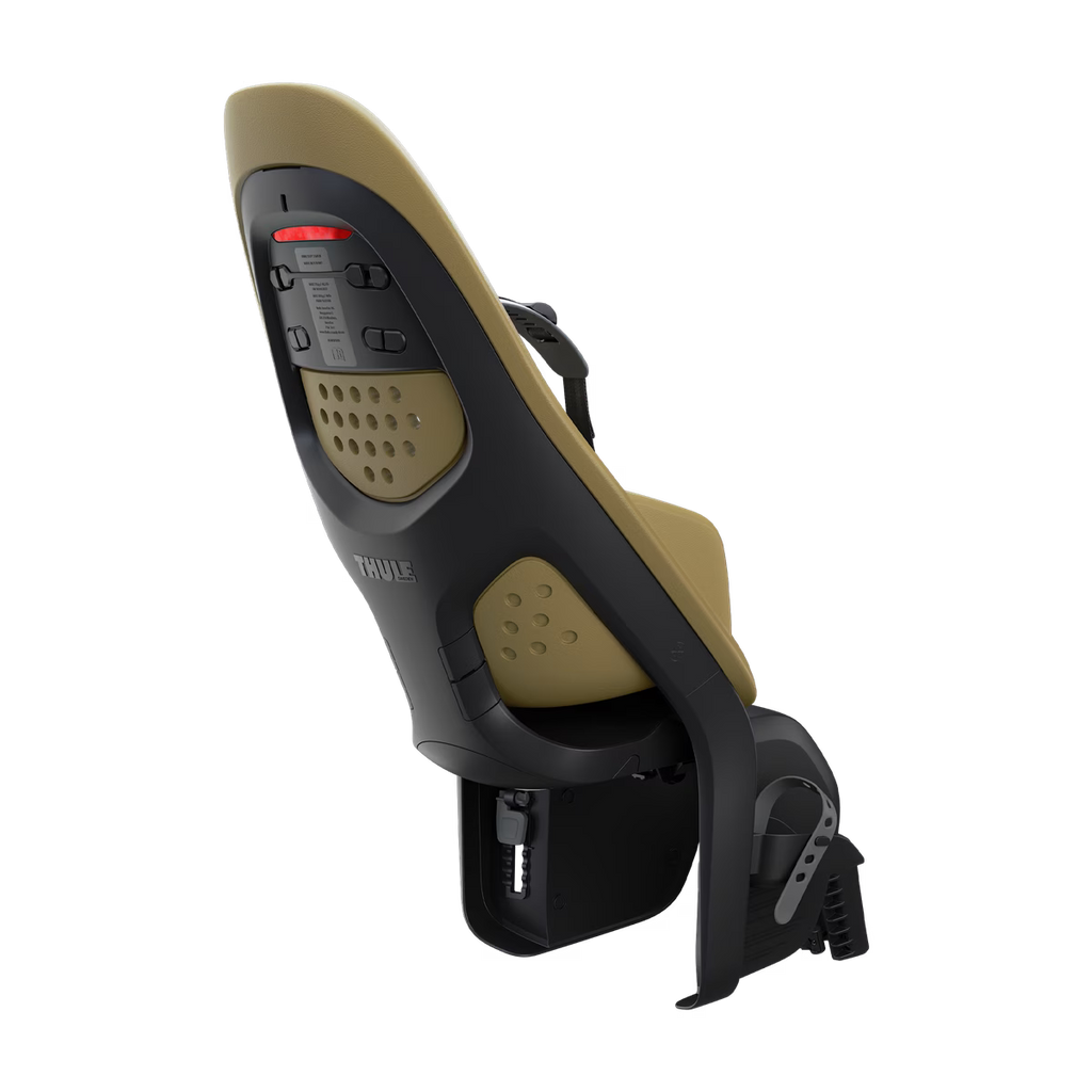 Thule Yepp 2 Maxi fietsstoel Nutria Green met DualBeam-veersysteem tegen schokken, bij De Gele Flamingo