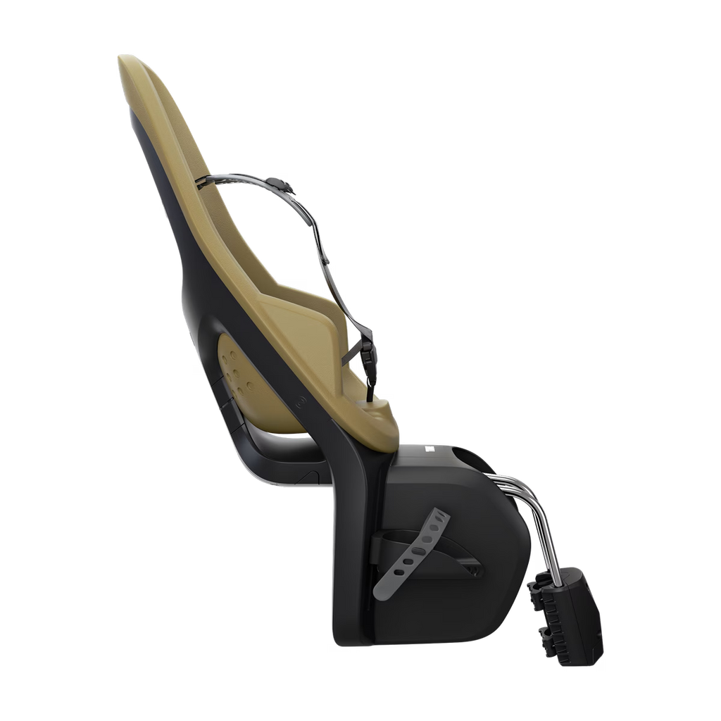 Thule Yepp 2 Maxi fietsstoel Nutria Green met zachte schokabsorberende zitting, bij De Gele Flamingo