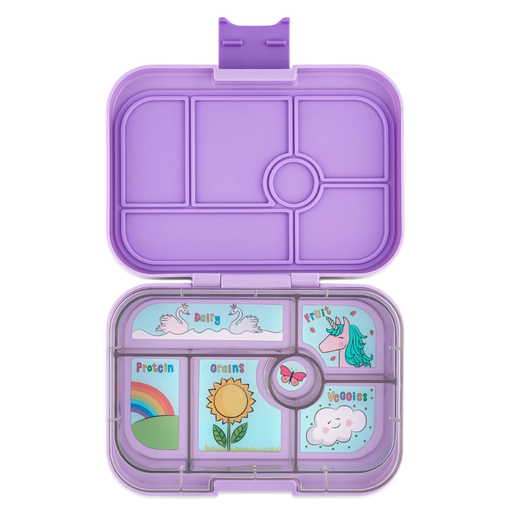Yumbox Original lunchbox Lavande Purple Unicorn met zes vakken, lekvrij afgesloten, bij De Gele Flamingo