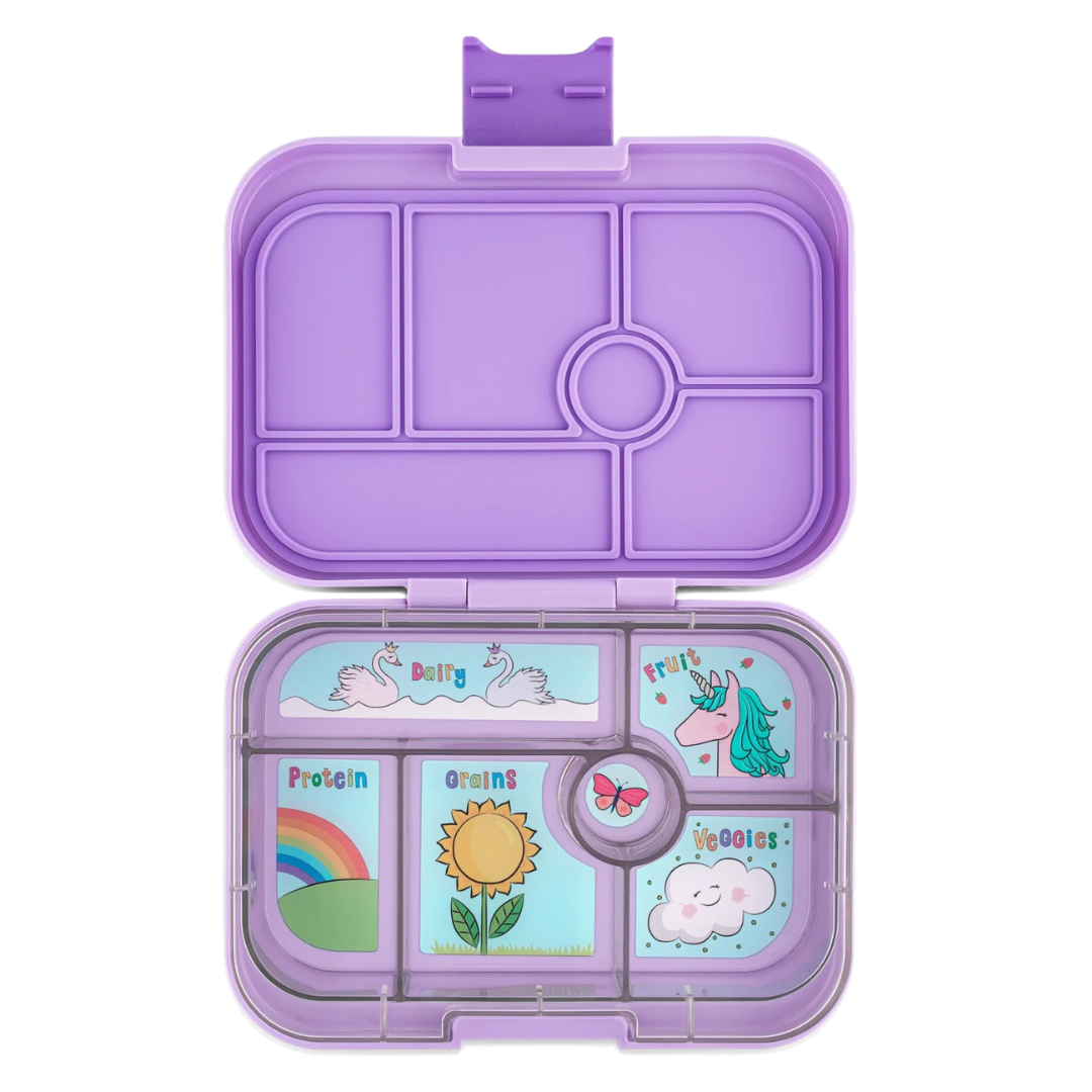 Yumbox Original lunchbox Lavande Purple Unicorn met zes vakken, lekvrij afgesloten, bij De Gele Flamingo