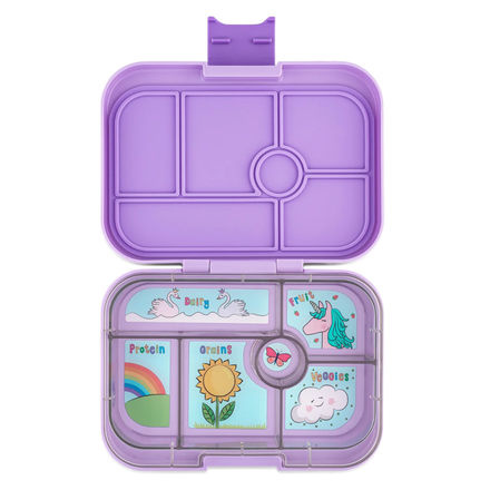 Yumbox Original lunchbox Lavande Purple Unicorn met zes vakken, lekvrij afgesloten, bij De Gele Flamingo