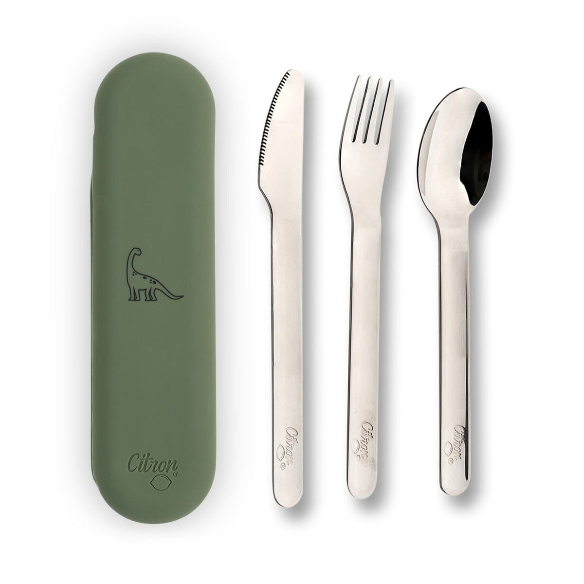 Citron Bestekset Green Dino met silicone hoes