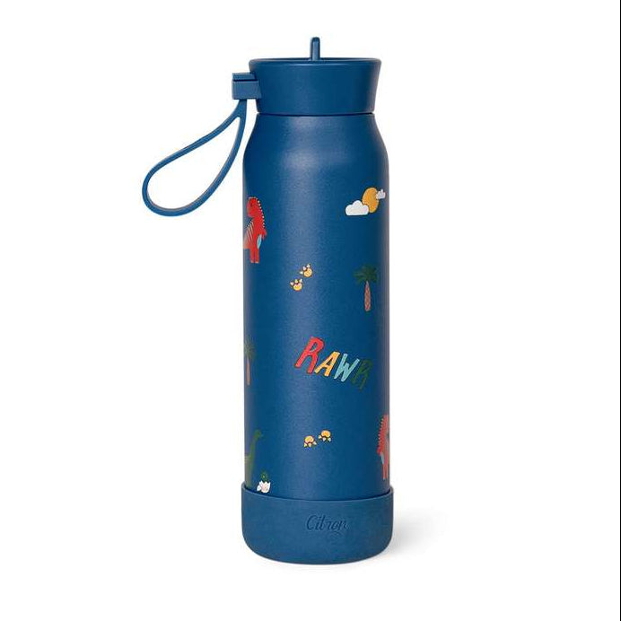 Citron thermische drinkfles 350 ml met Blue Dino-print en drinktuit