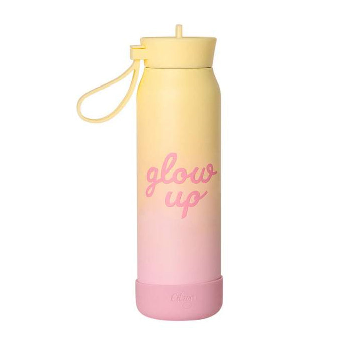 Citron thermische drinkfles 350 ml met Pink Yellow Glowup-print en drinktuit
